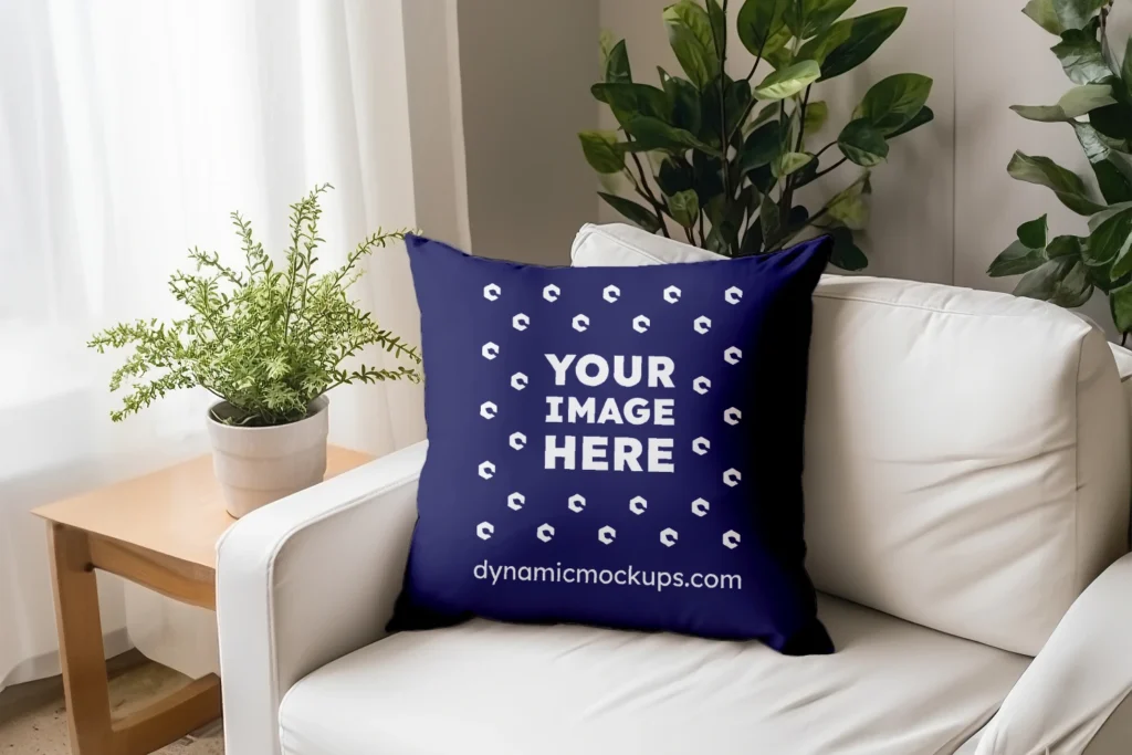 Navy Blue Square Pillow Cover Mockup Template