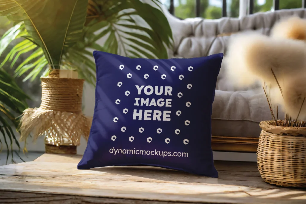 Navy Blue Square Pillow Cover Mockup Template