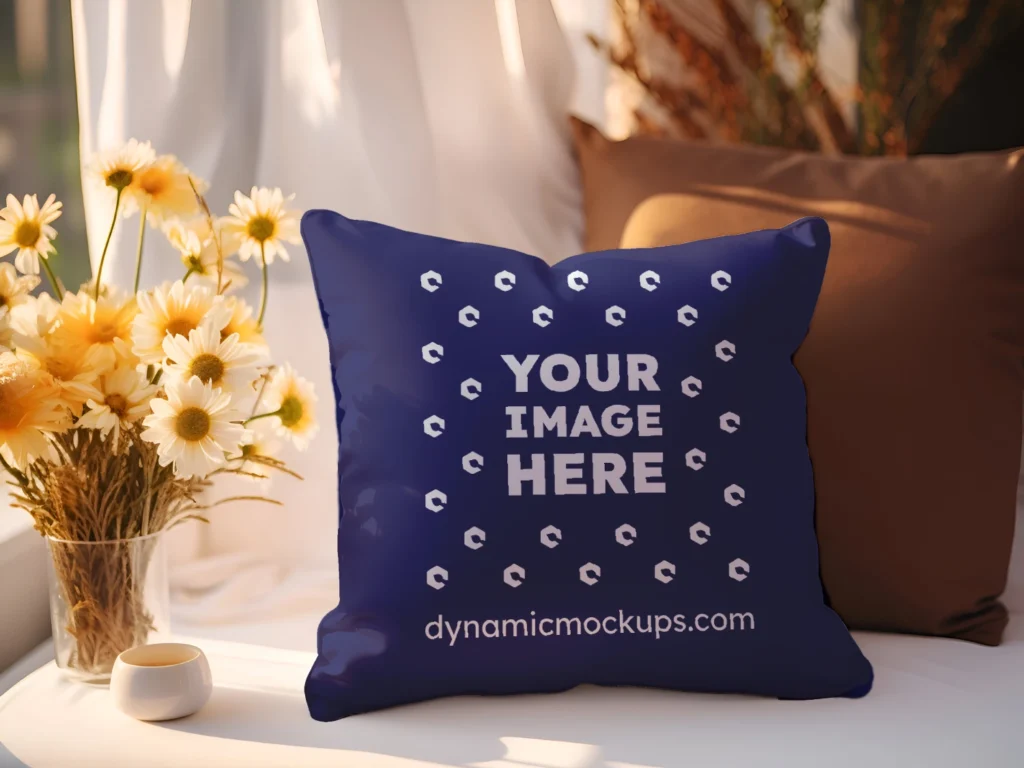 Navy Blue Square Pillow Cover Mockup Template