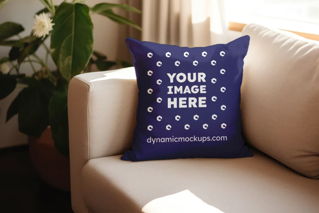 Navy Blue Square Pillow Cover Mockup Template