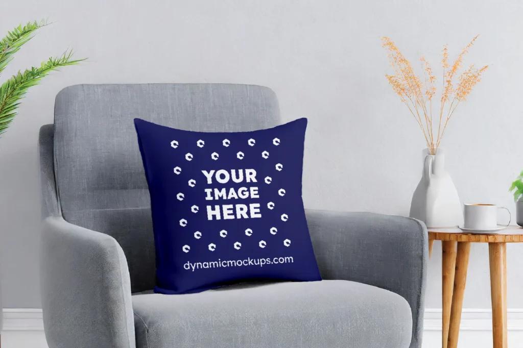 Navy Blue Square Pillow Cover Mockup Template