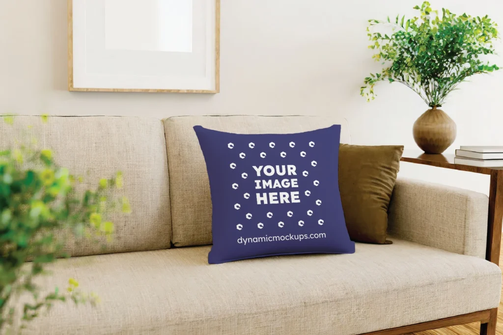 Navy Blue Square Pillow Cover Mockup Template