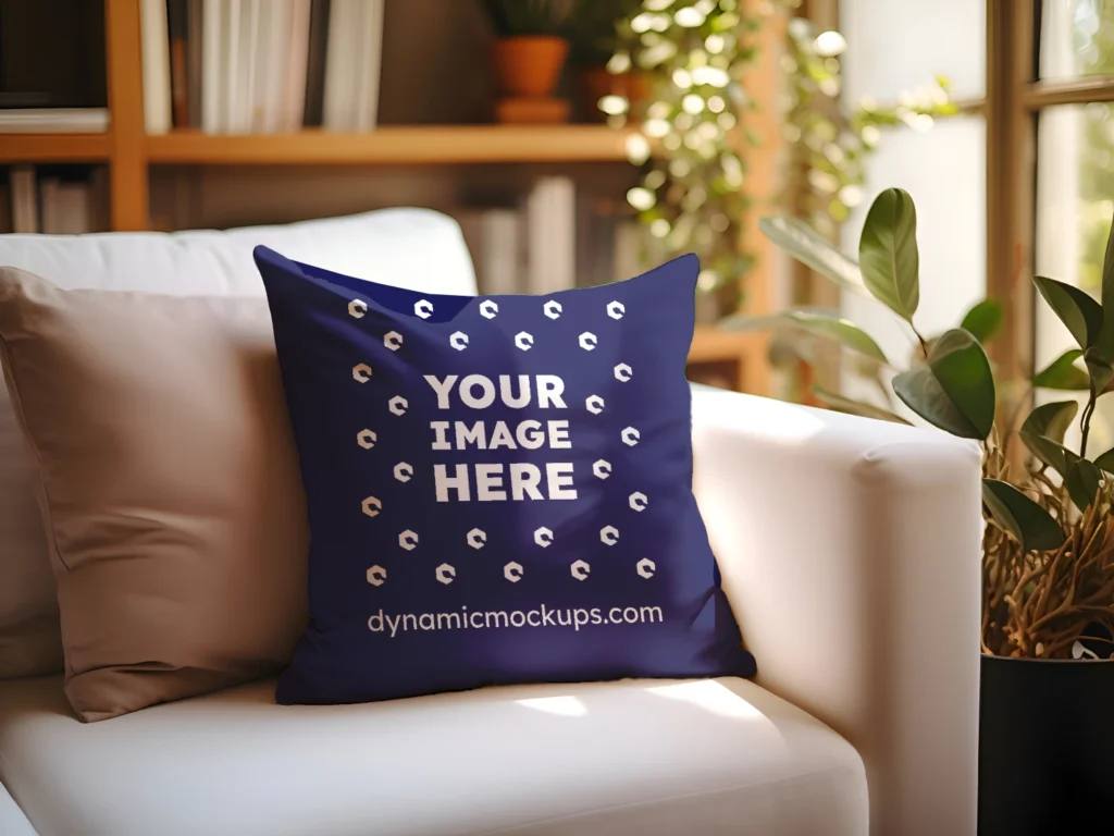 Navy Blue Square Pillow Cover Mockup Template