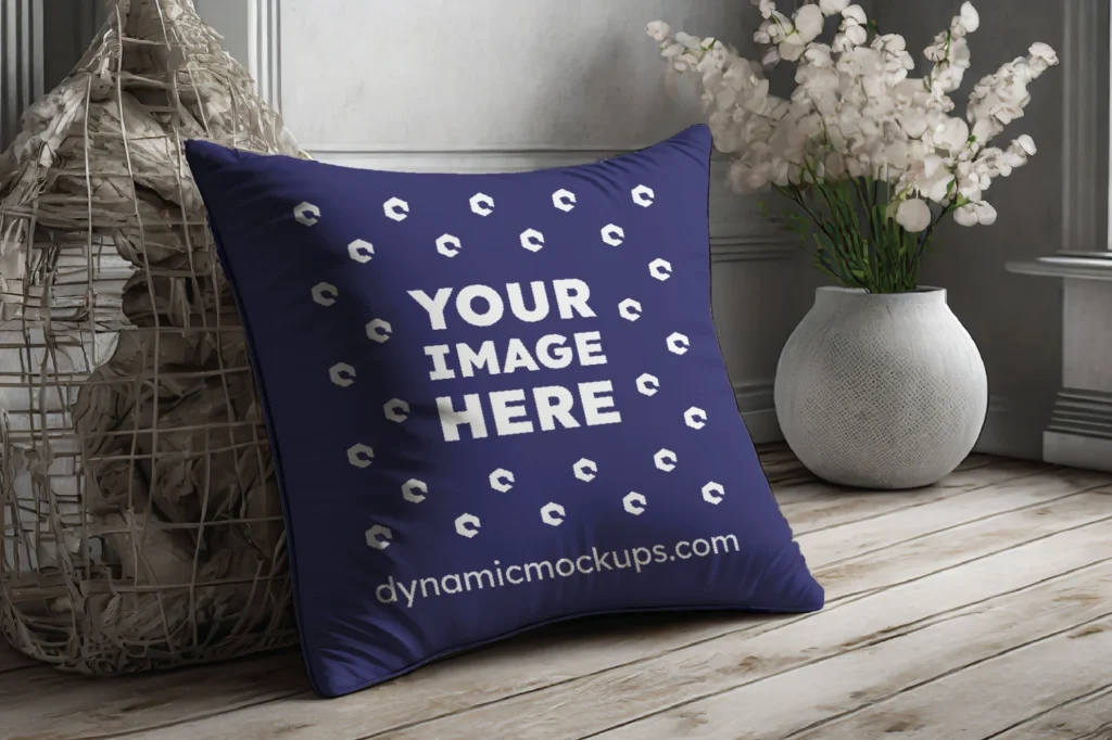 Navy Blue Square Pillow Cover Mockup Template