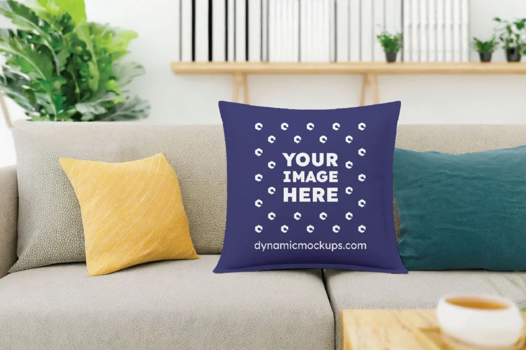 Navy Blue Square Pillow Cover Mockup Template