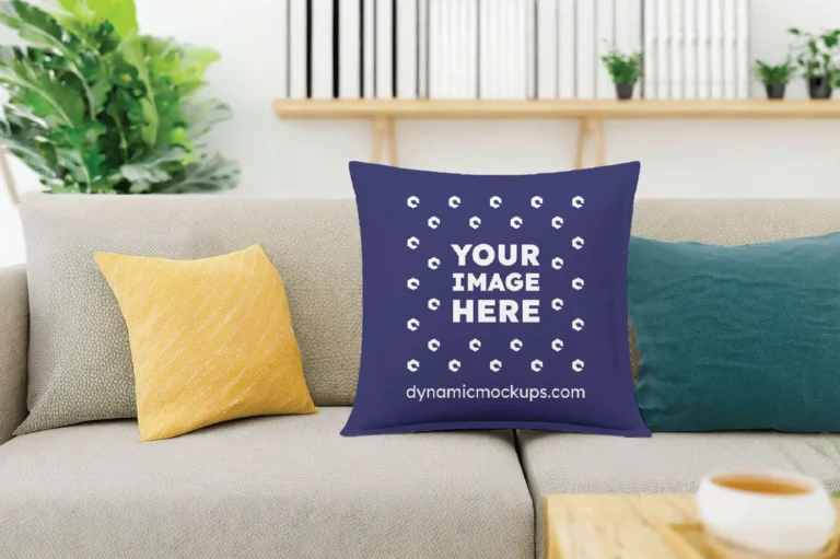 Navy Blue Square Pillow Cover Mockup Template