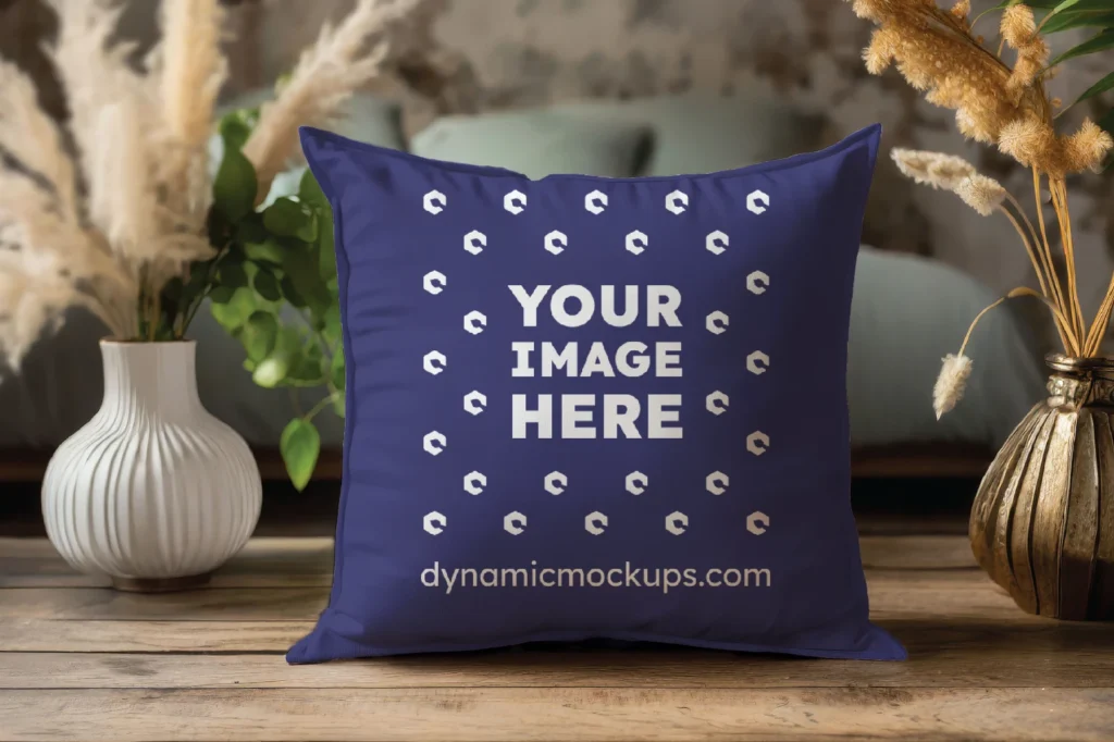 Navy Blue Square Pillow Cover Mockup Template