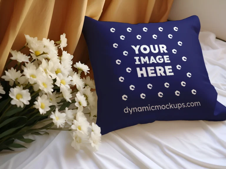 Navy Blue Square Pillow Cover Mockup Template