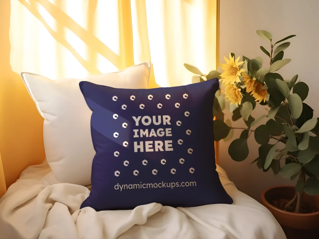 Navy Blue Square Pillow Cover Mockup Template