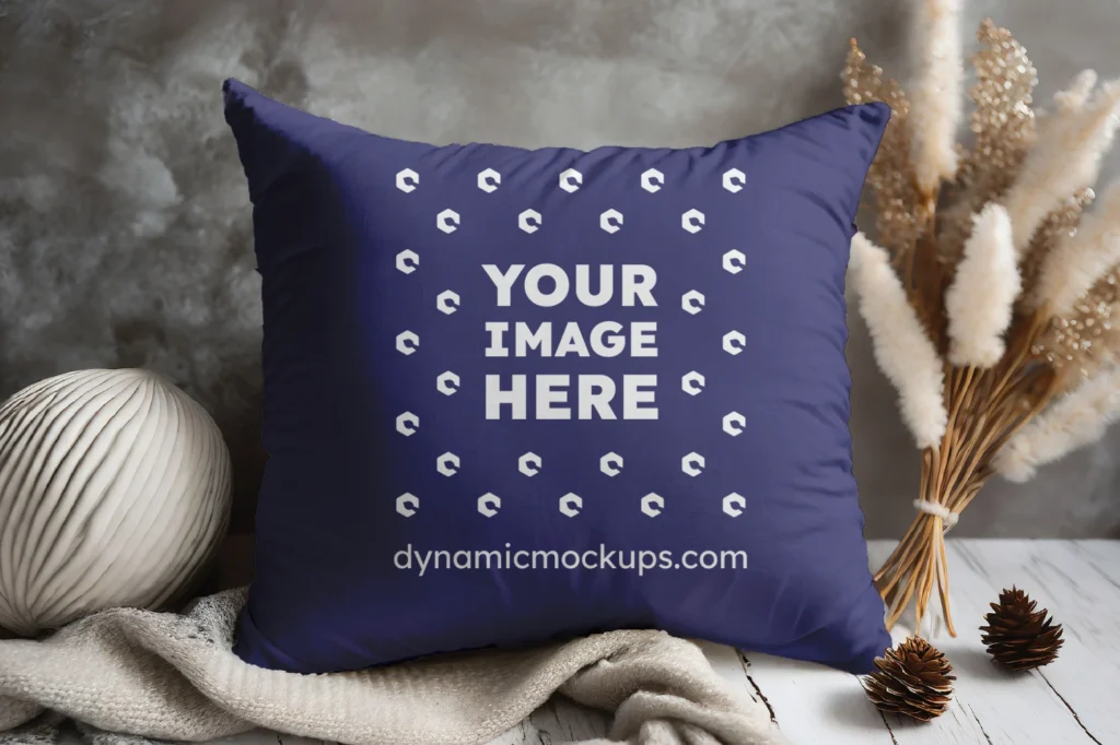 Navy Blue Square Pillow Cover Mockup Template