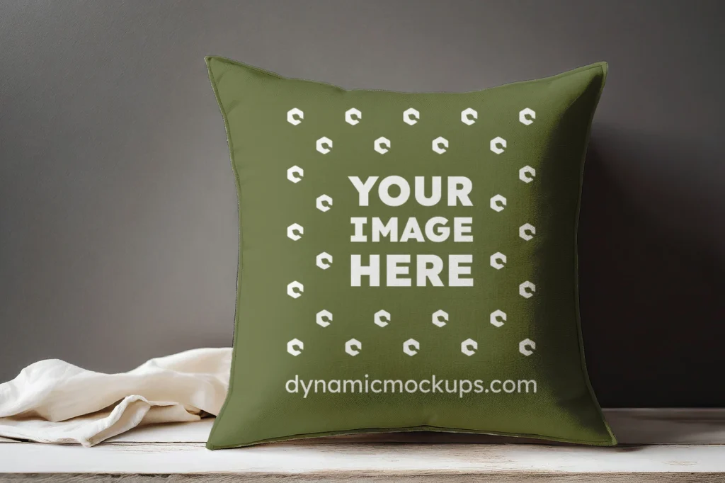 Olive Green Square Pillow Cover Mockup Template