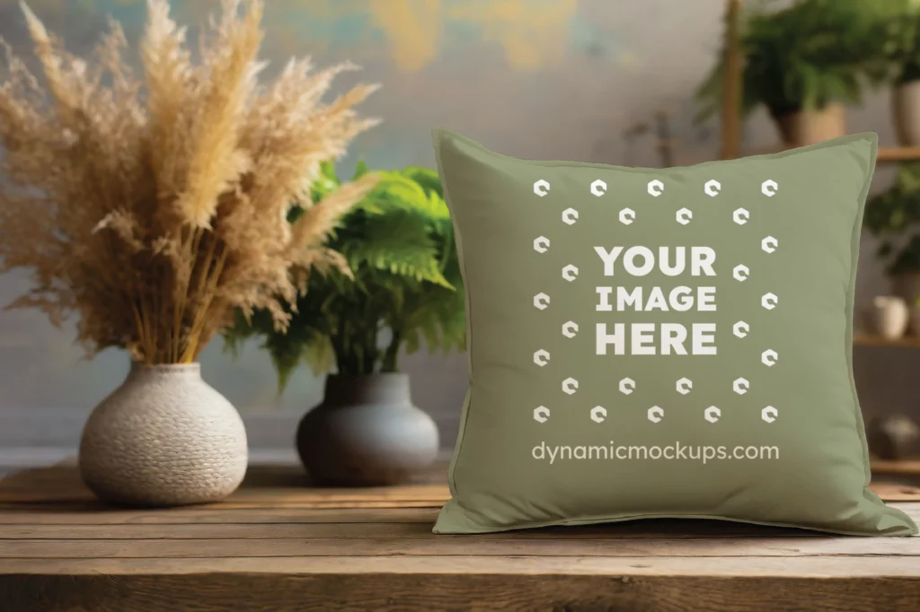 Olive Green Square Pillow Cover Mockup Template