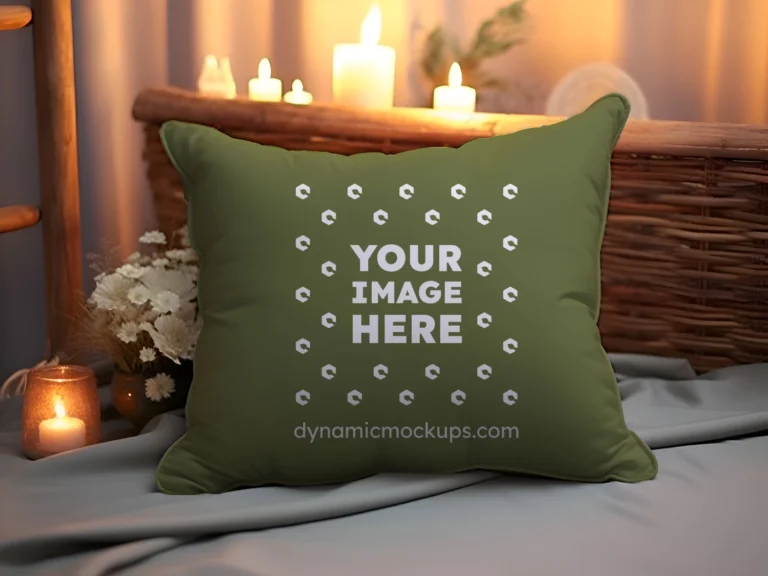 Olive Green Square Pillow Cover Mockup Template