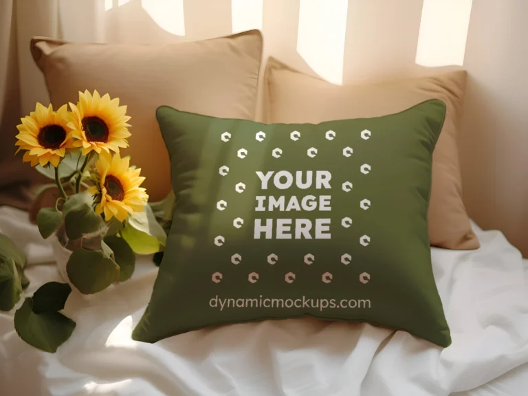 Olive Green Square Pillow Cover Mockup Template