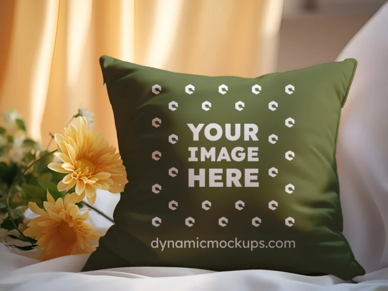 Olive Green Square Pillow Cover Mockup Template