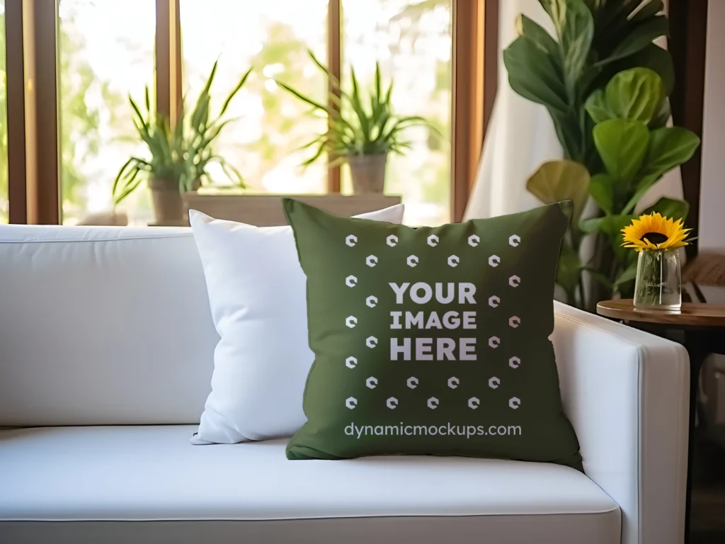 Olive Green Square Pillow Cover Mockup Template