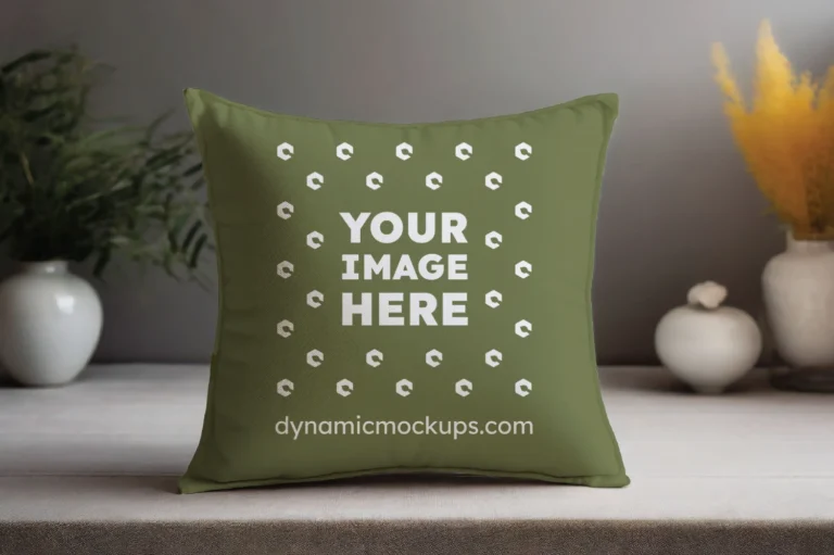 Olive Green Square Pillow Cover Mockup Template