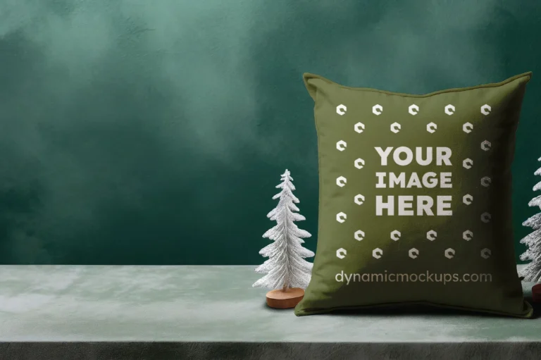 Olive Green Square Pillow Cover Mockup Template