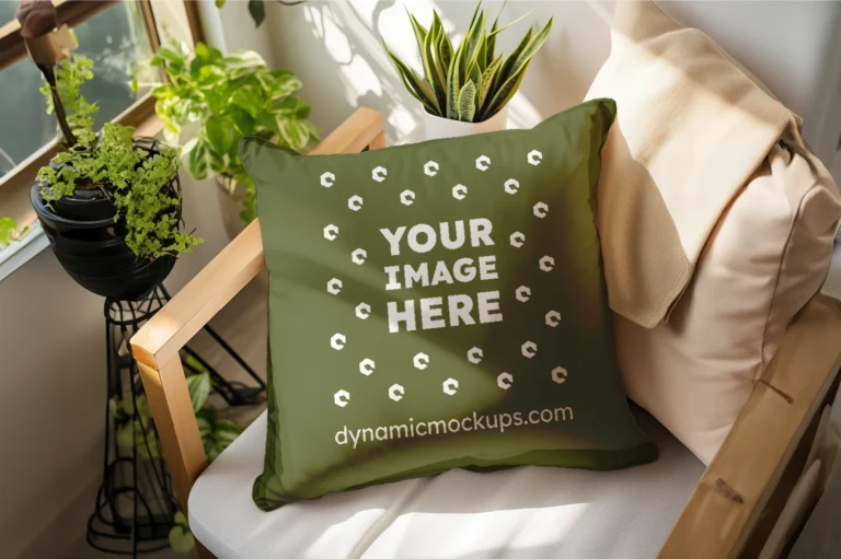 Olive Green Square Pillow Cover Mockup Template