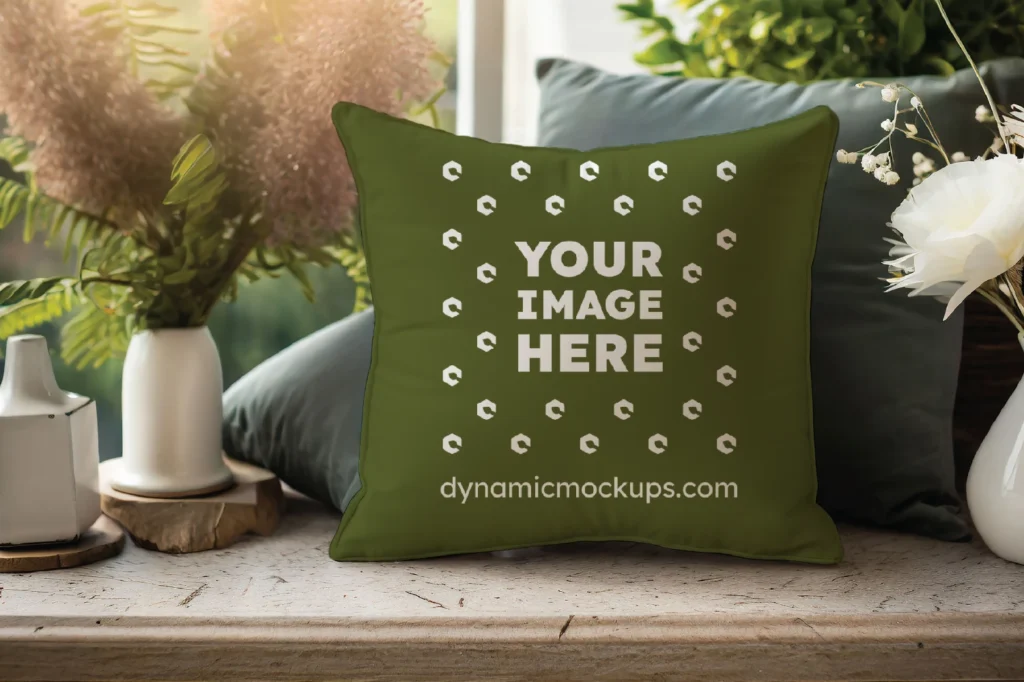 Olive Green Square Pillow Cover Mockup Template