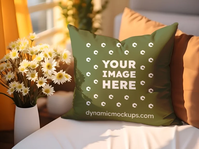 Olive Green Square Pillow Cover Mockup Template