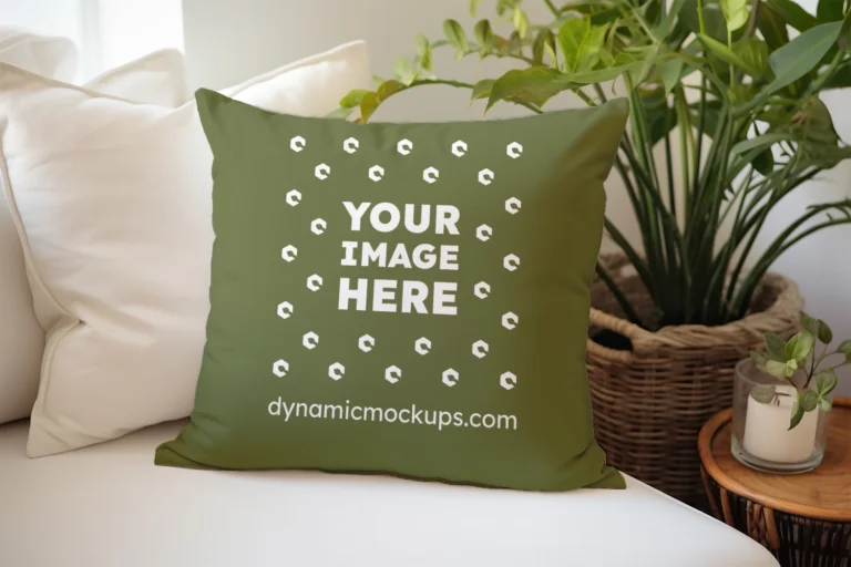 Olive Green Square Pillow Cover Mockup Template