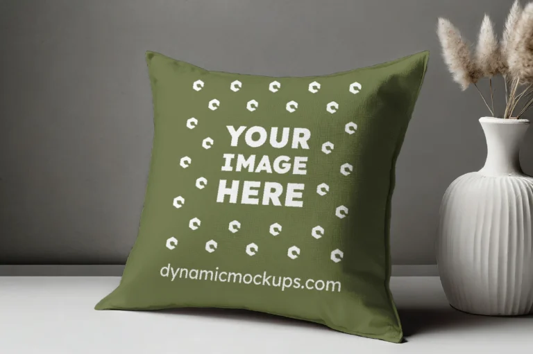 Olive Green Square Pillow Cover Mockup Template