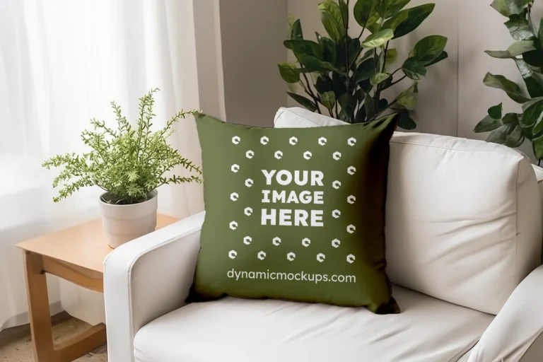 Olive Green Square Pillow Cover Mockup Template