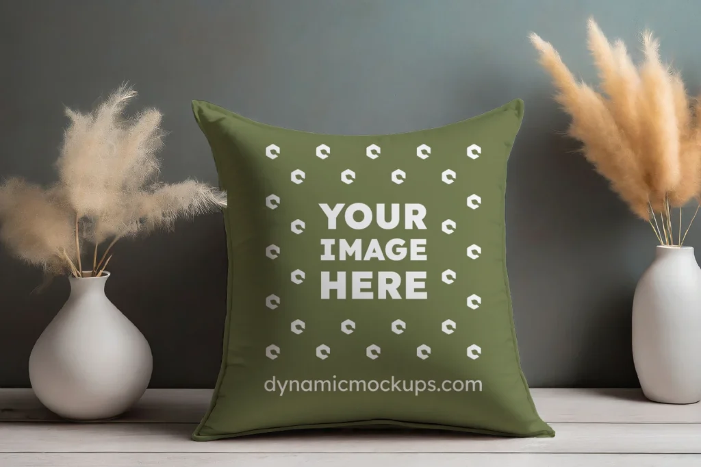 Olive Green Square Pillow Cover Mockup Template