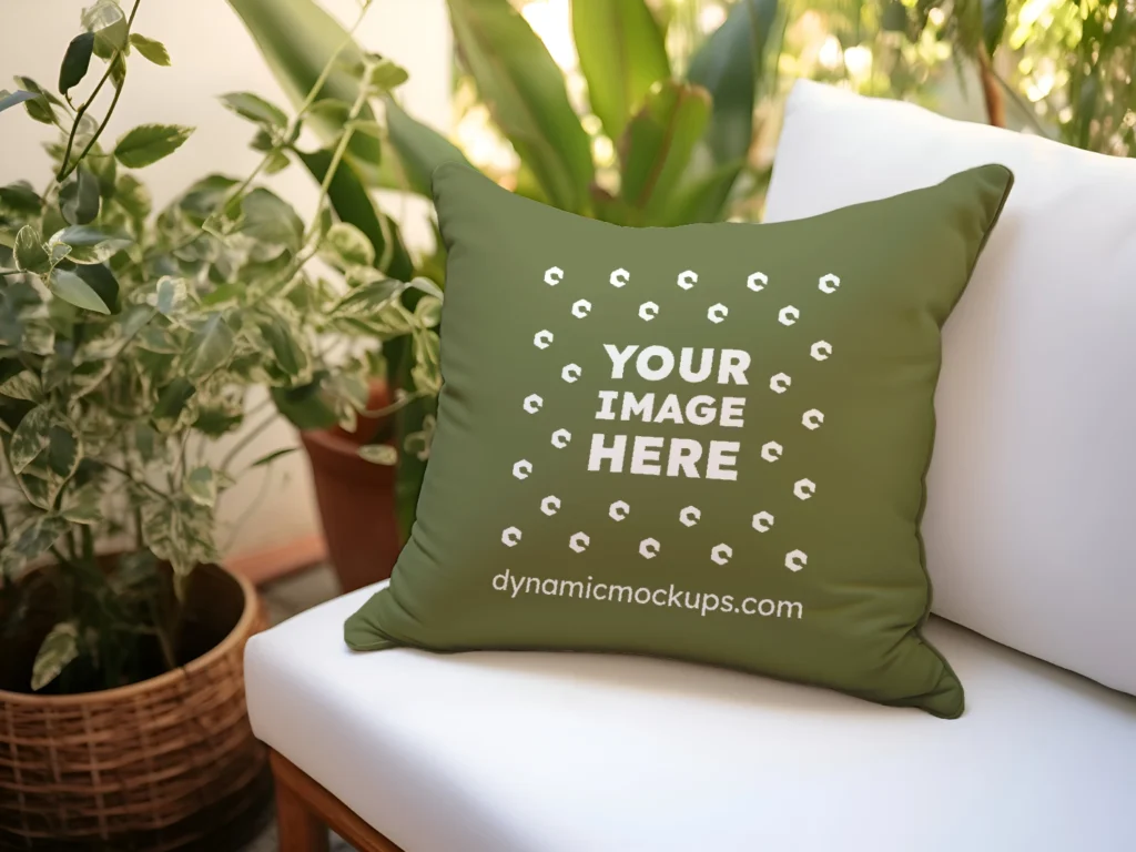 Olive Green Square Pillow Cover Mockup Template