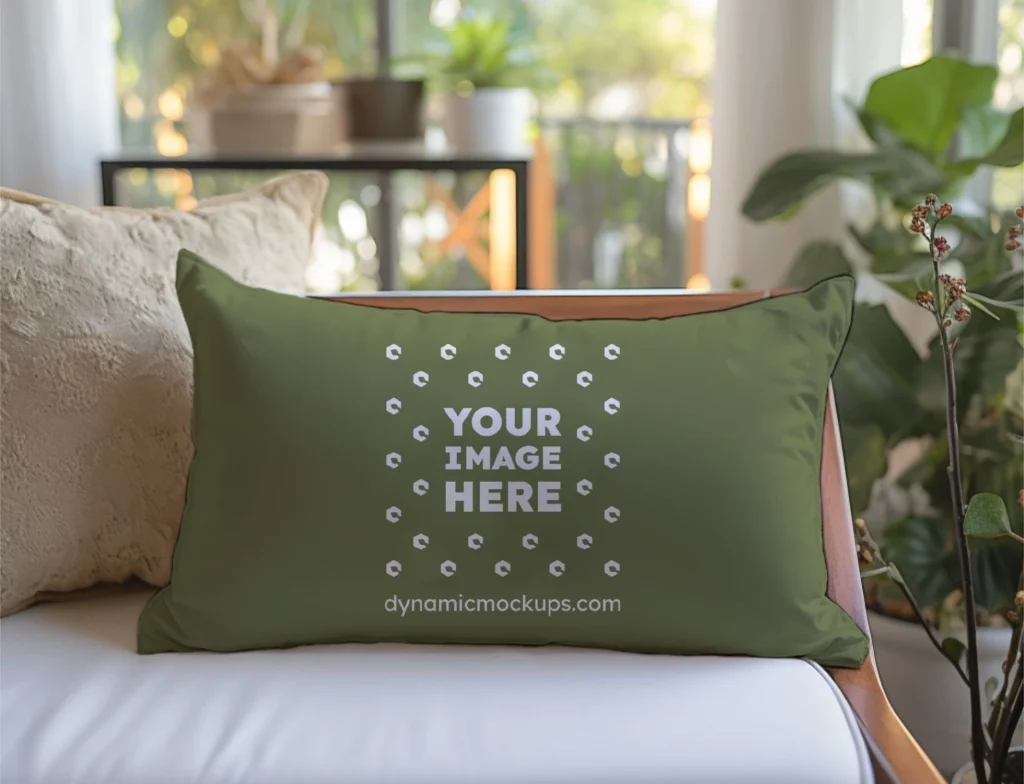 Olive Green Square Pillow Cover Mockup Template