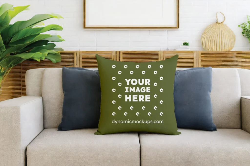 Olive Green Square Pillow Cover Mockup Template