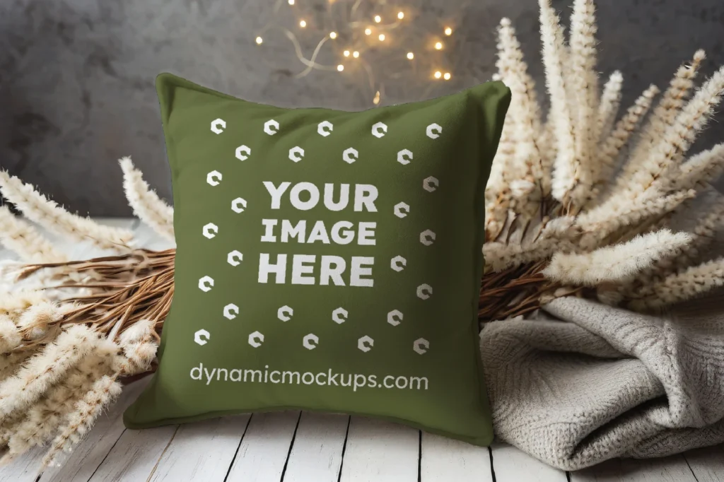 Olive Green Square Pillow Cover Mockup Template