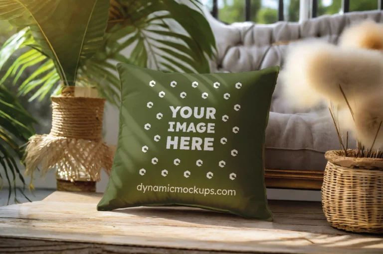 Olive Green Square Pillow Cover Mockup Template