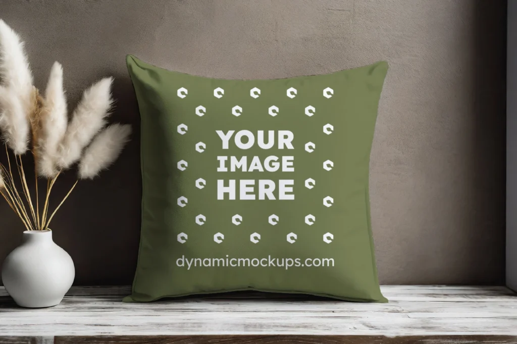 Olive Green Square Pillow Cover Mockup Template