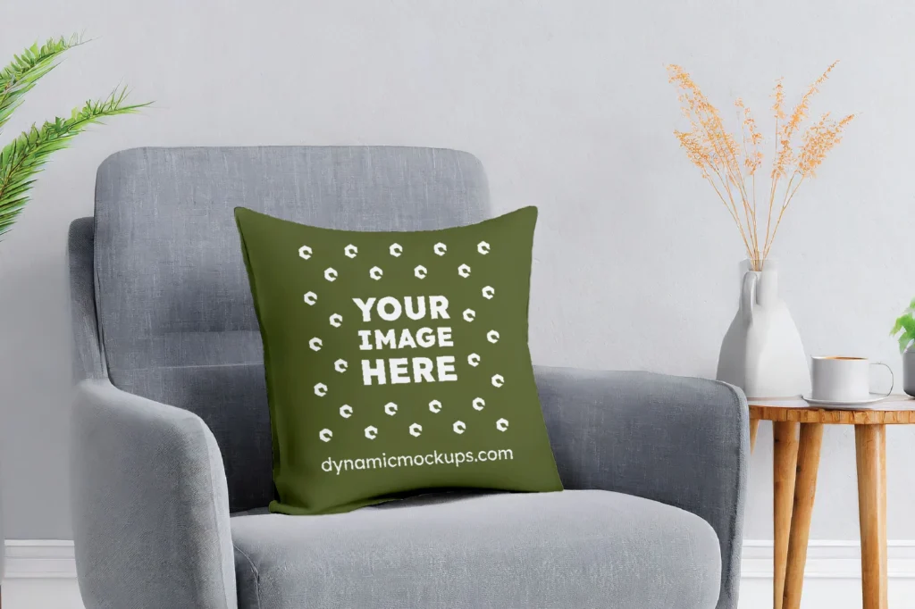 Olive Green Square Pillow Cover Mockup Template