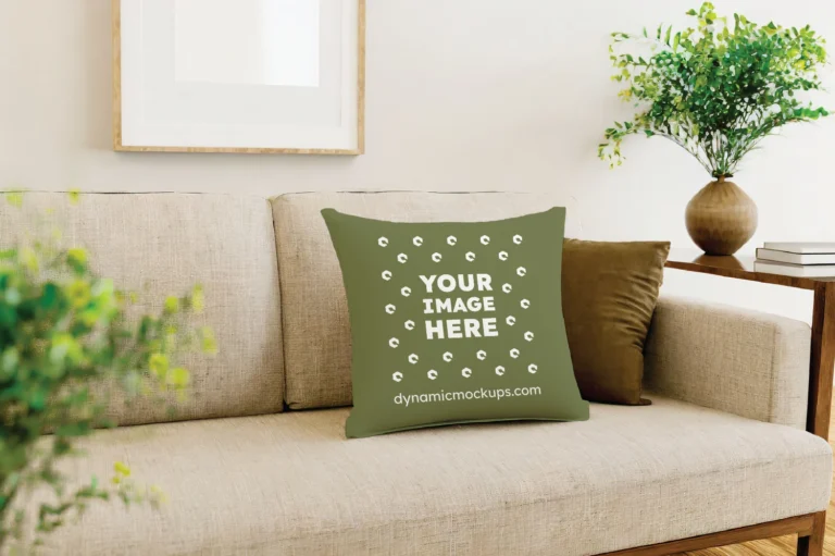 Olive Green Square Pillow Cover Mockup Template