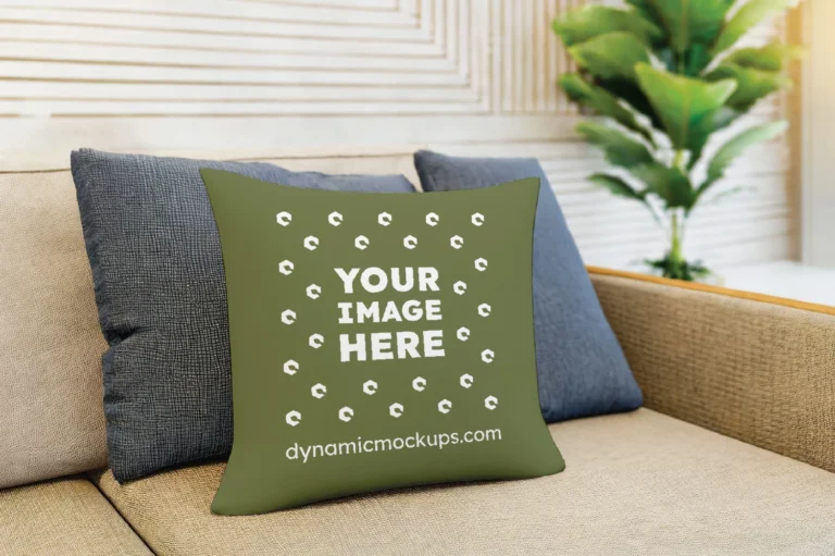 Olive Green Square Pillow Cover Mockup Template