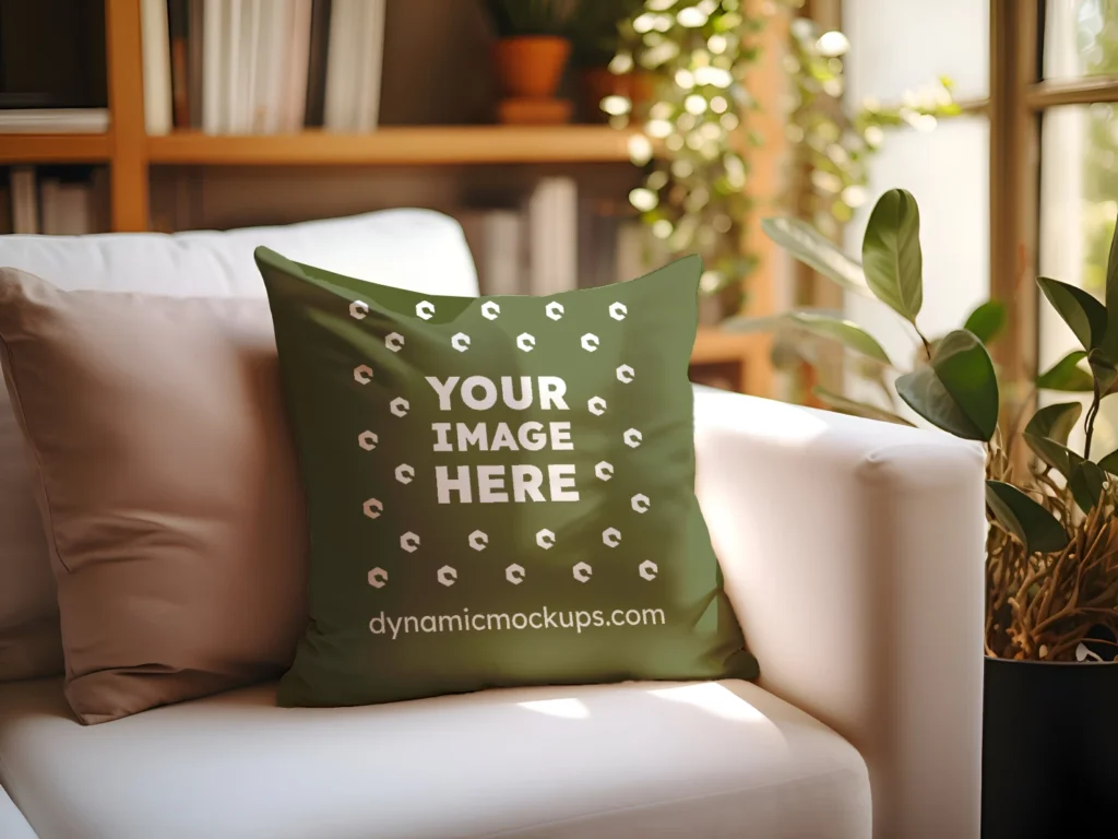 Olive Green Square Pillow Cover Mockup Template