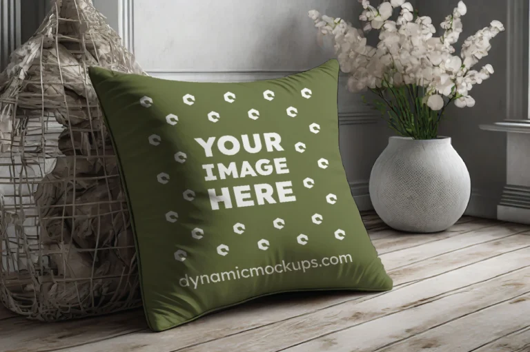 Olive Green Square Pillow Cover Mockup Template