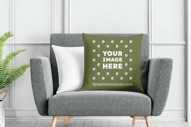 Olive Green Square Pillow Cover Mockup Template