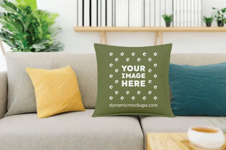 Olive Green Square Pillow Cover Mockup Template