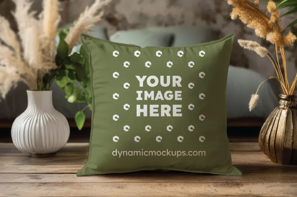 Olive Green Square Pillow Cover Mockup Template