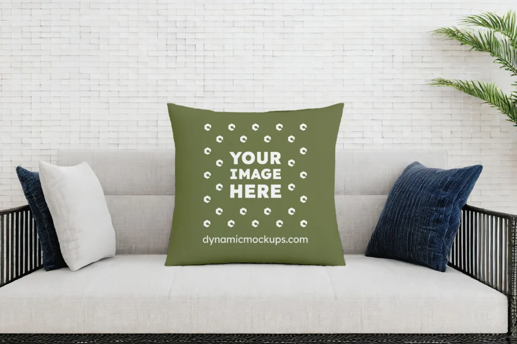 Olive Green Square Pillow Cover Mockup Template