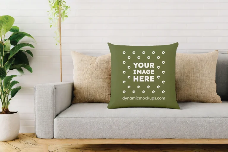 Olive Green Square Pillow Cover Mockup Template