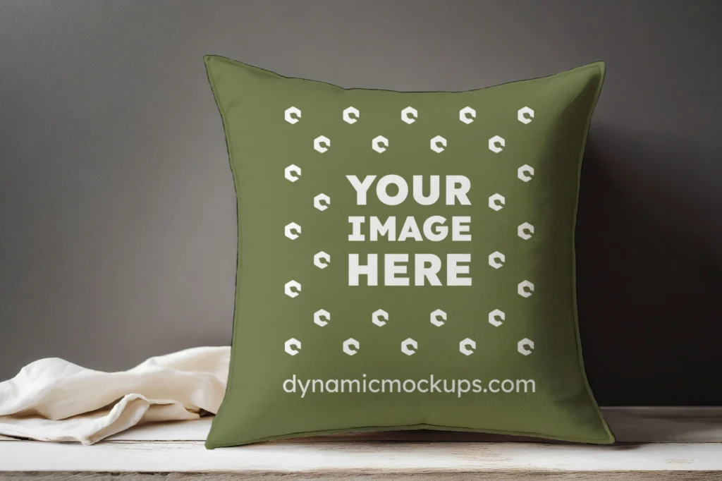 Olive Green Square Pillow Cover Mockup Template