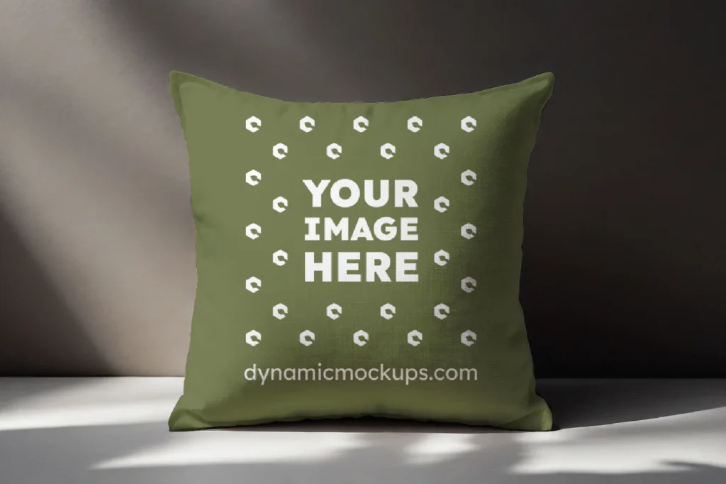 Olive Green Square Pillow Cover Mockup Template