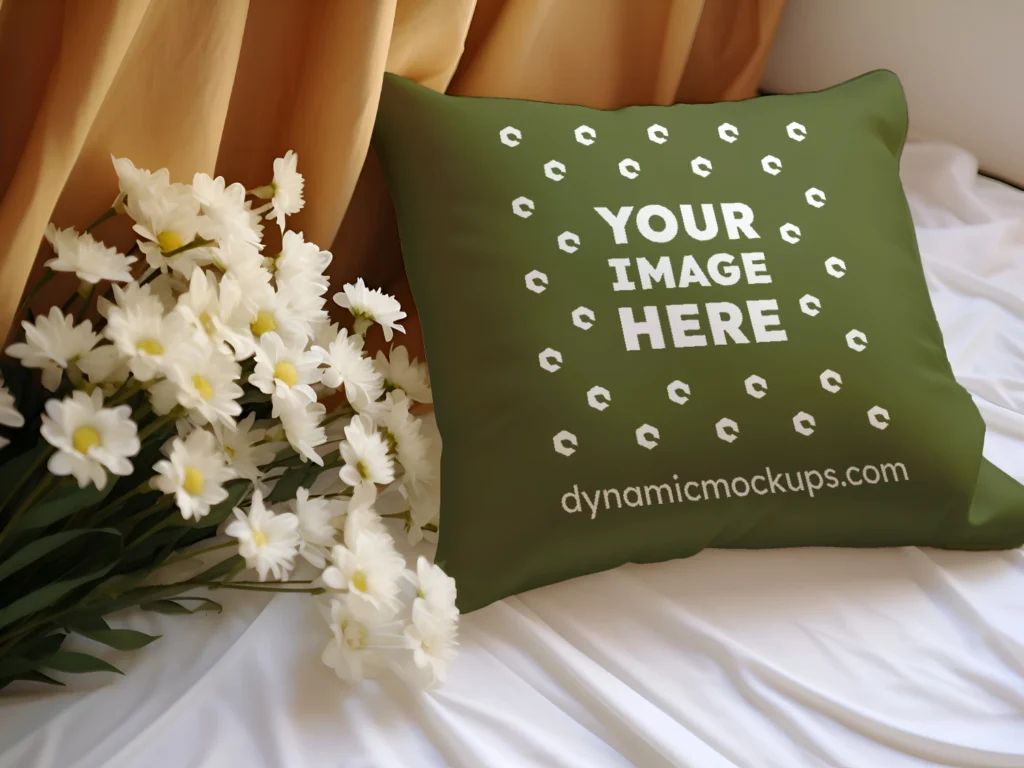 Olive Green Square Pillow Cover Mockup Template