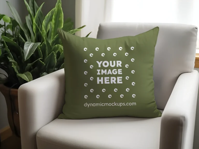 Olive Green Square Pillow Cover Mockup Template