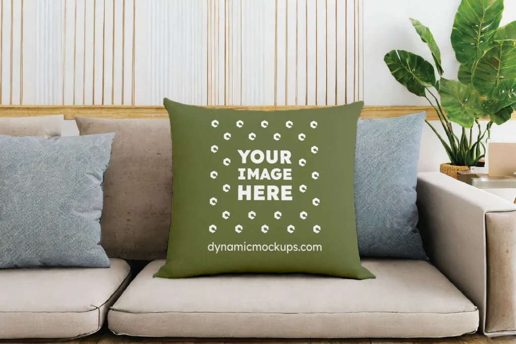 Olive Green Square Pillow Cover Mockup Template